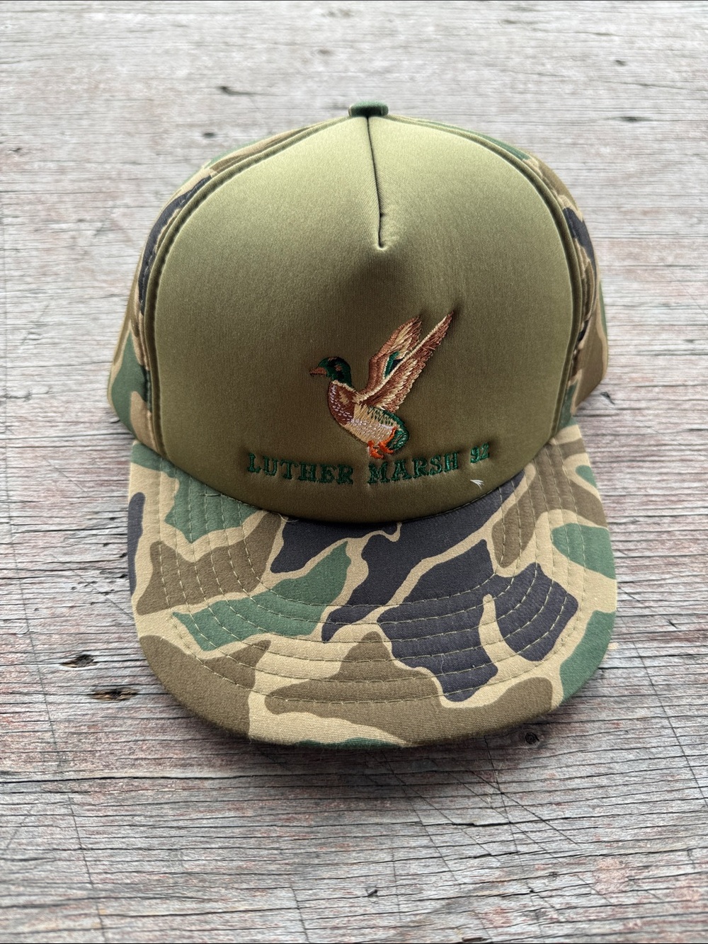 Vintage Camouflage Duck Marsh Snapback / 1992 / Trucker Style